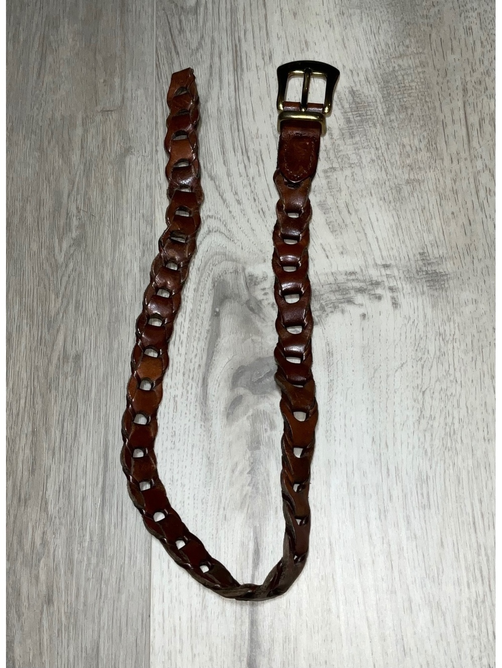 Genuine Leather Brown Braided Belt with Brass Buckle 20/22